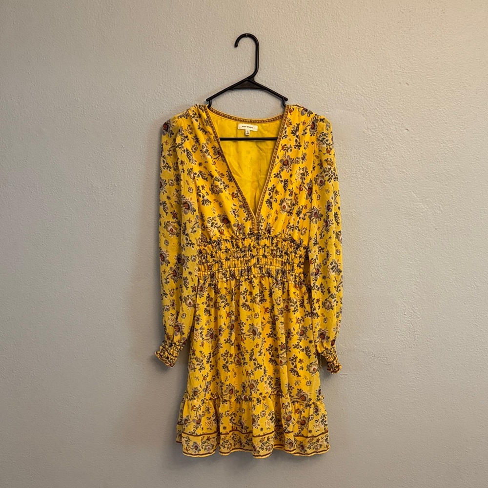 Max Studio Yellow Floral Long Sleeve Dress